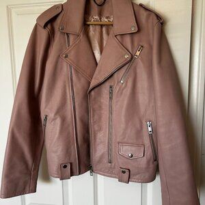 Joe's Jeans Pink Leather Biker Jacket. Size L.